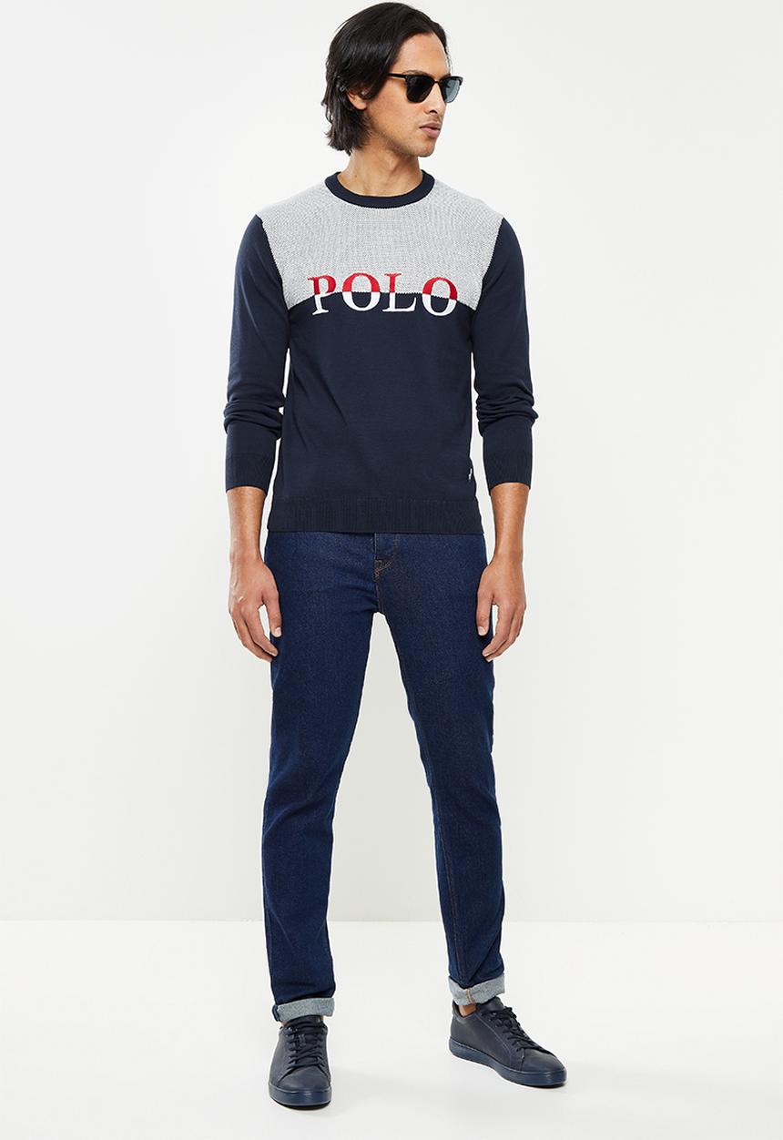 POLO - Men colourblock long sleeve knitwear - navy