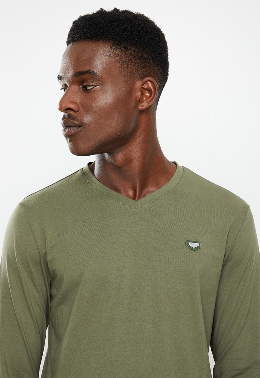 Pierre Cardin - PC V-Neck long sleeve Comfort Tee - Olive