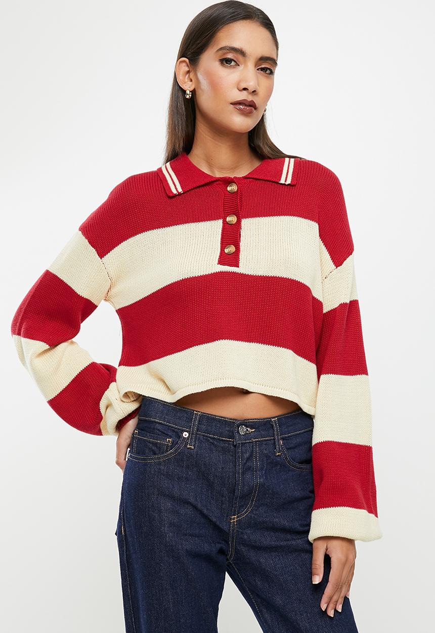 Glamorous - Rugby stripe knit - red & beige 