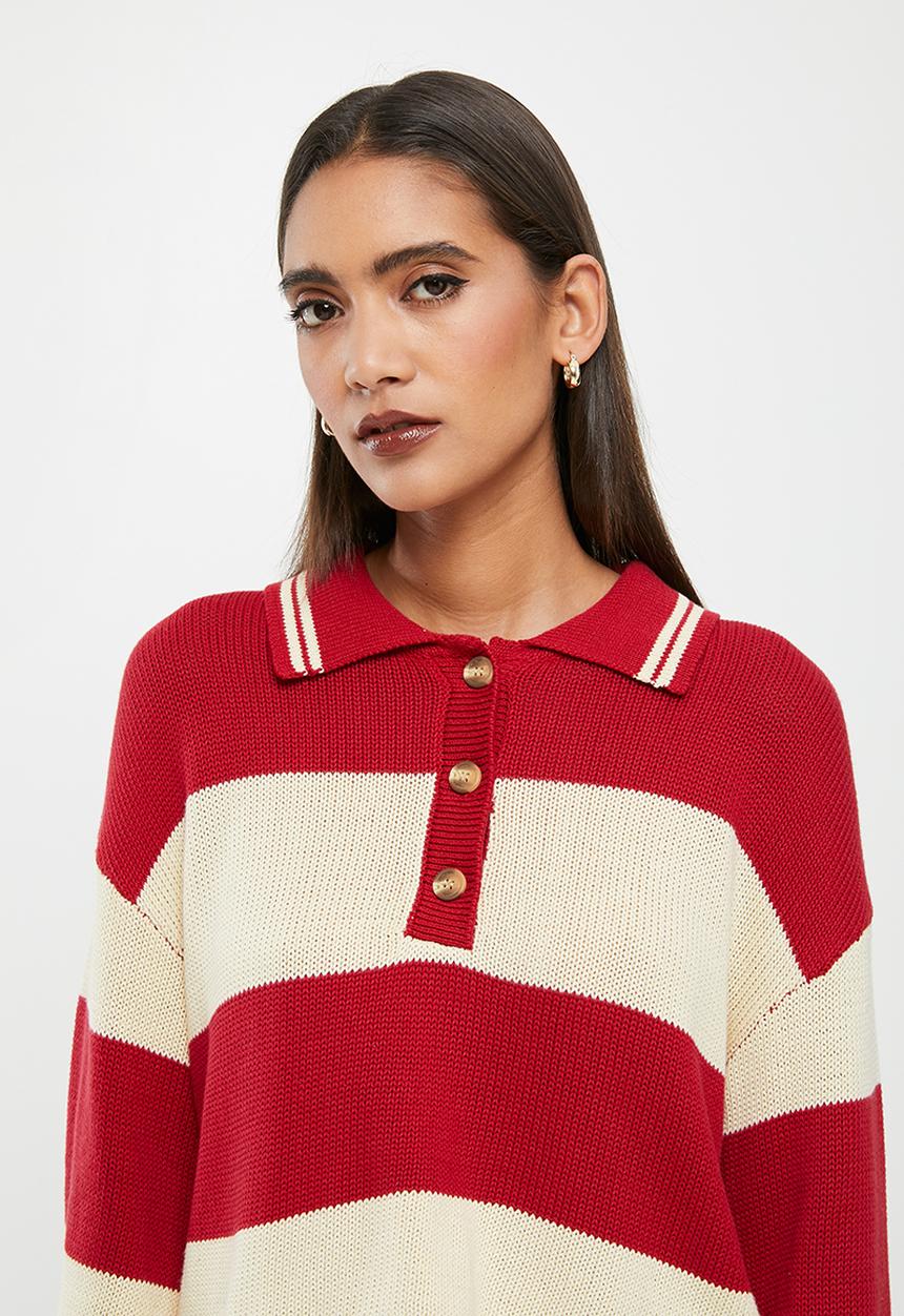 Glamorous - Rugby stripe knit - red & beige 