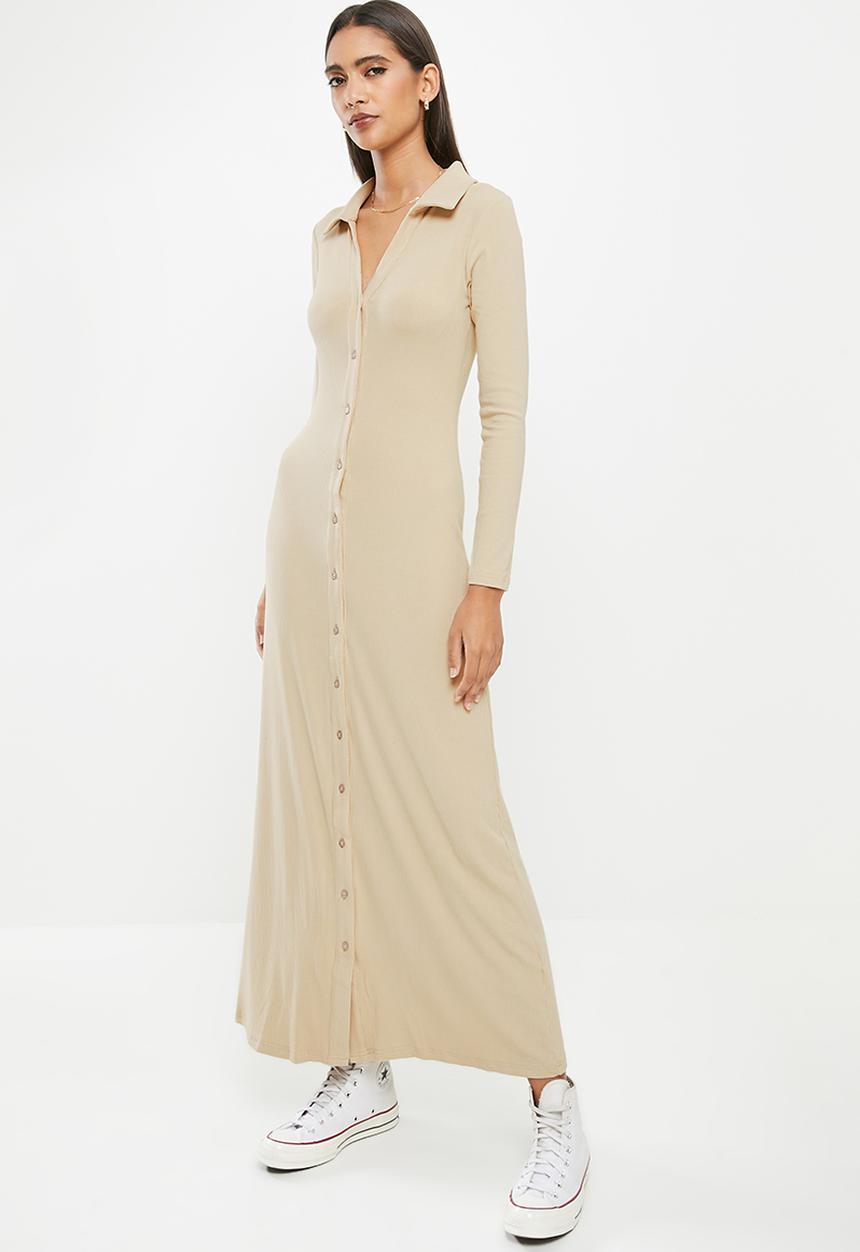Glamorous - Sand button thru maxi dress - stone