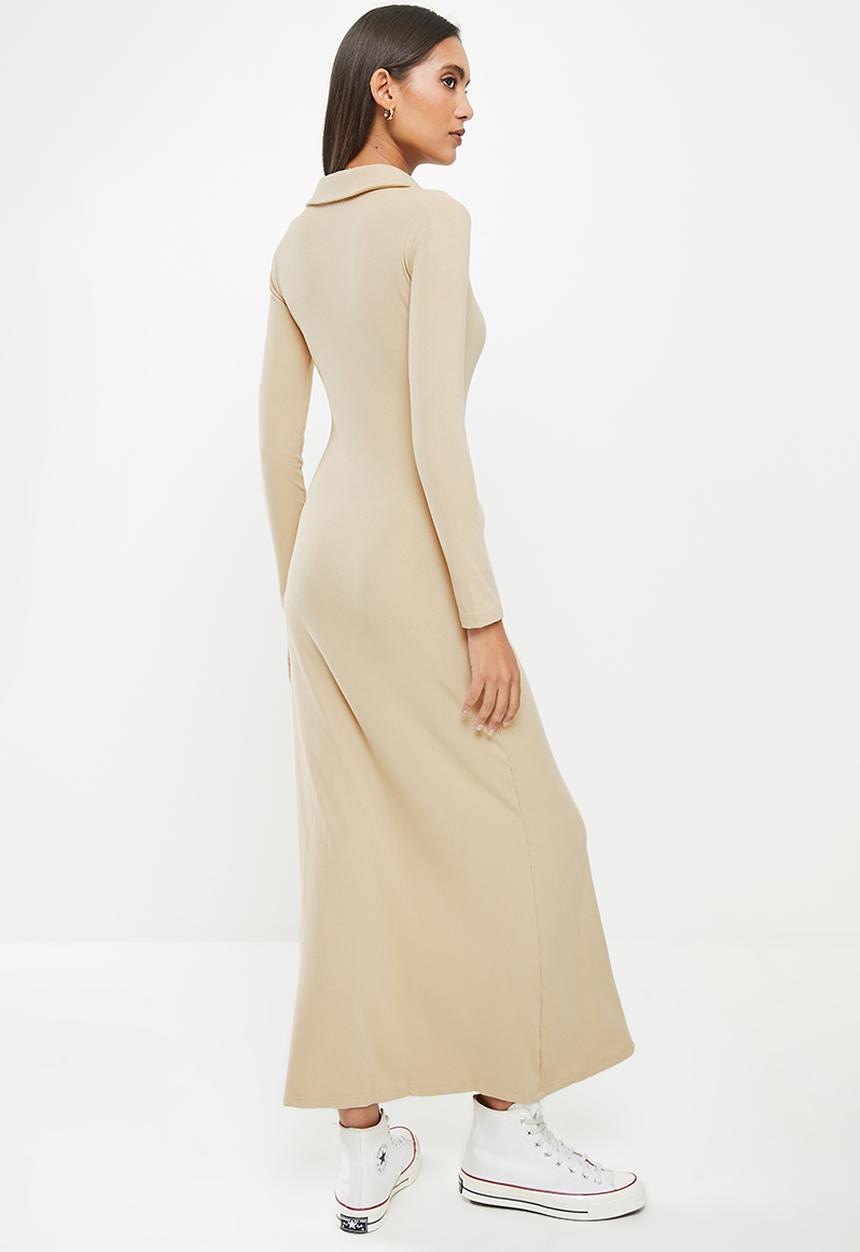 Glamorous - Sand button thru maxi dress - stone