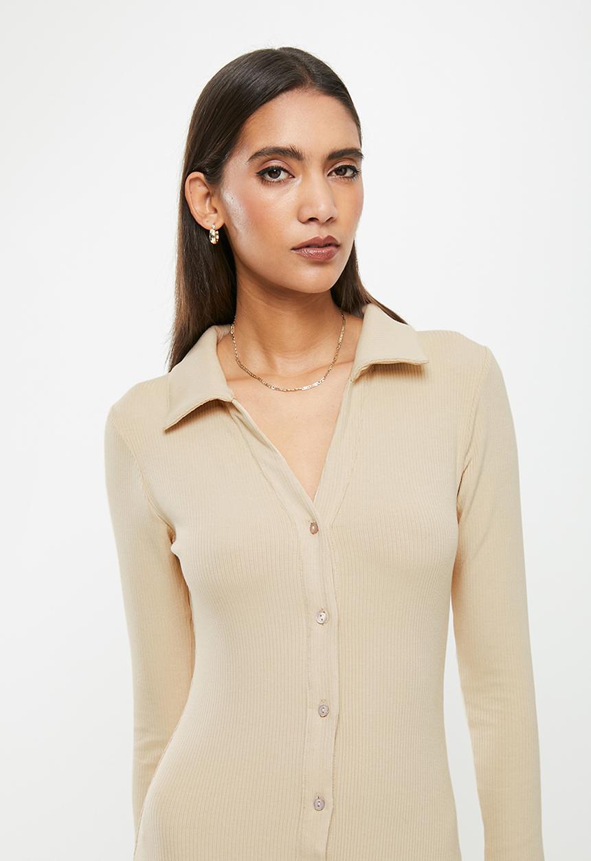 Glamorous - Sand button thru maxi dress - stone