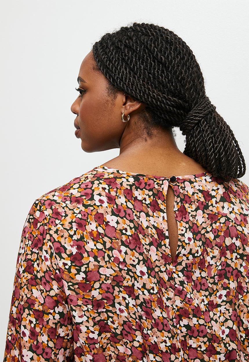 edit Plus - Pleated midi dress - black ground mini print