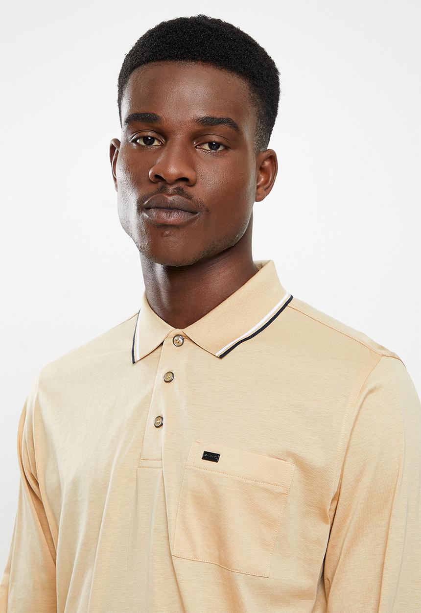 Pierre Cardin - PC Mercerized  200  long sleeve Soft Golfer  - Stone