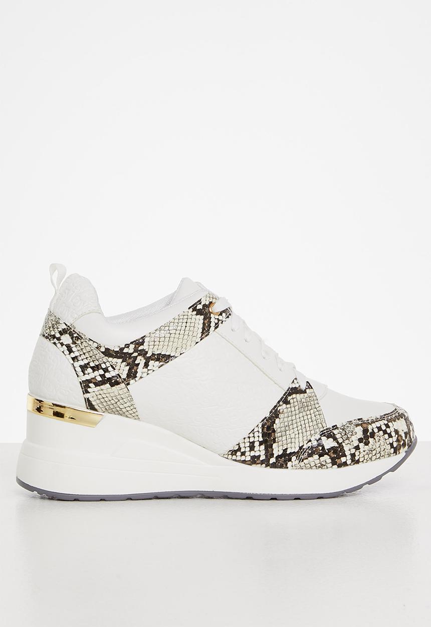 SISSY BOY - Wedge on repeat sneaker - white & brown 