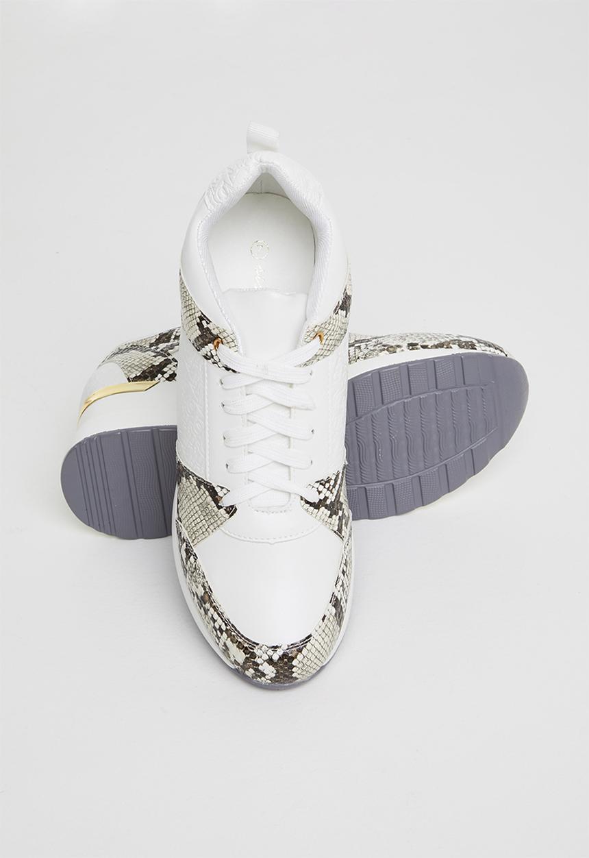 SISSY BOY - Wedge on repeat sneaker - white & brown 