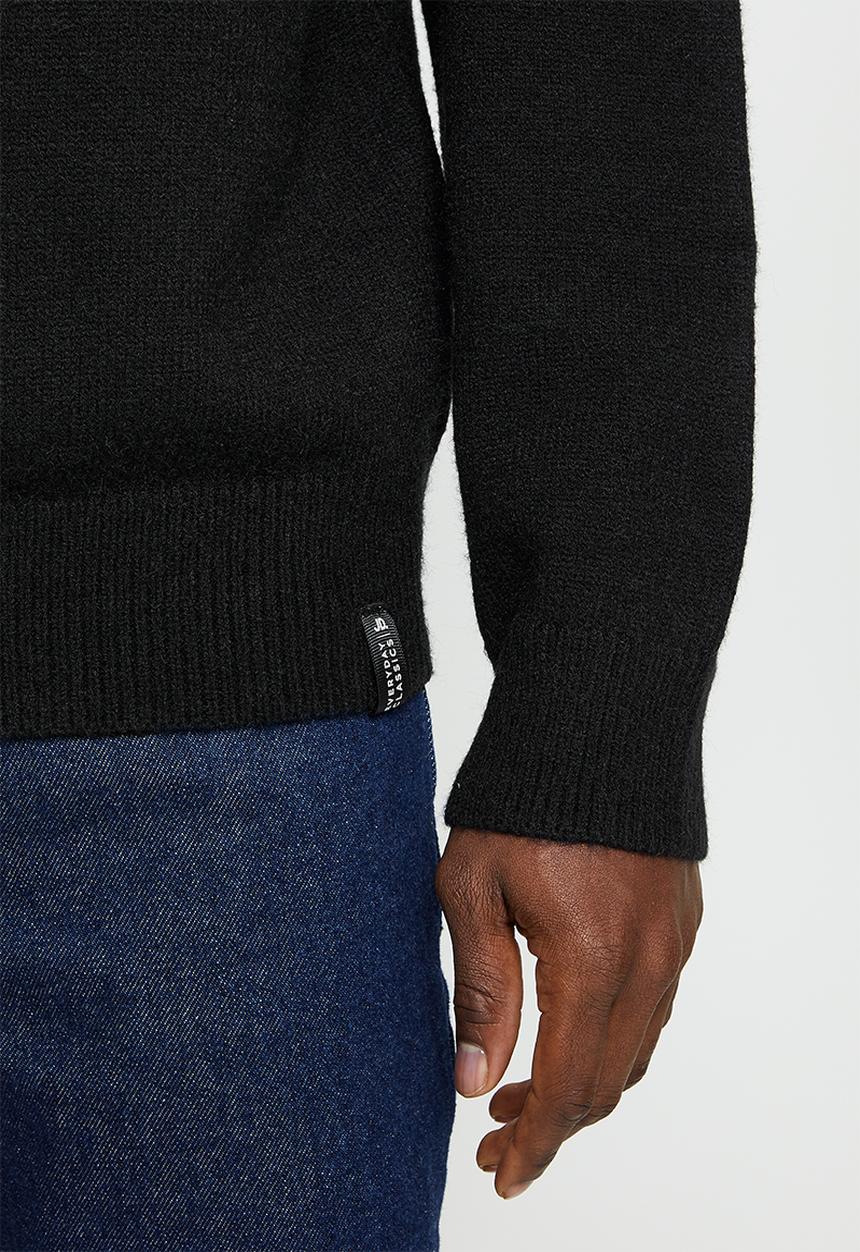 Jonathan D - Cole Knitted Oversized Jumper with Polo Collar - Black