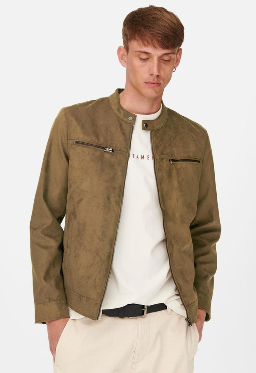 Only & Sons - Willow fake suede jacket - cognac