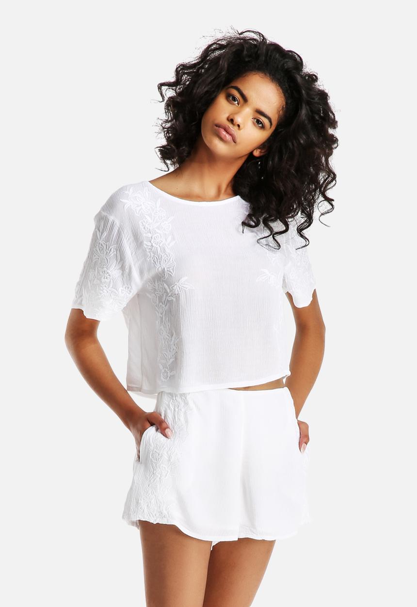 Neon Rose - Boho Floral Embroidered Tee