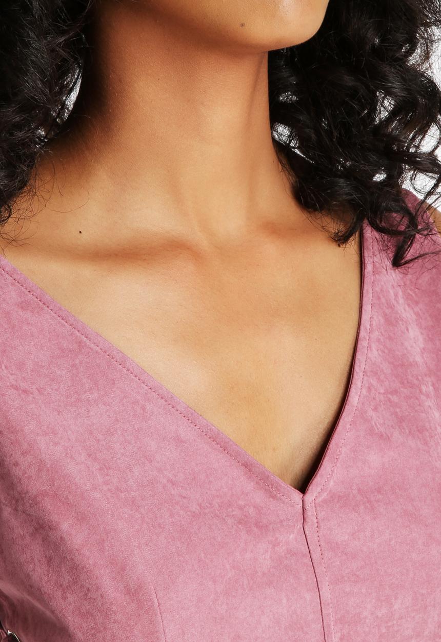 Neon Rose -  Pink Suede Lace Up Crop