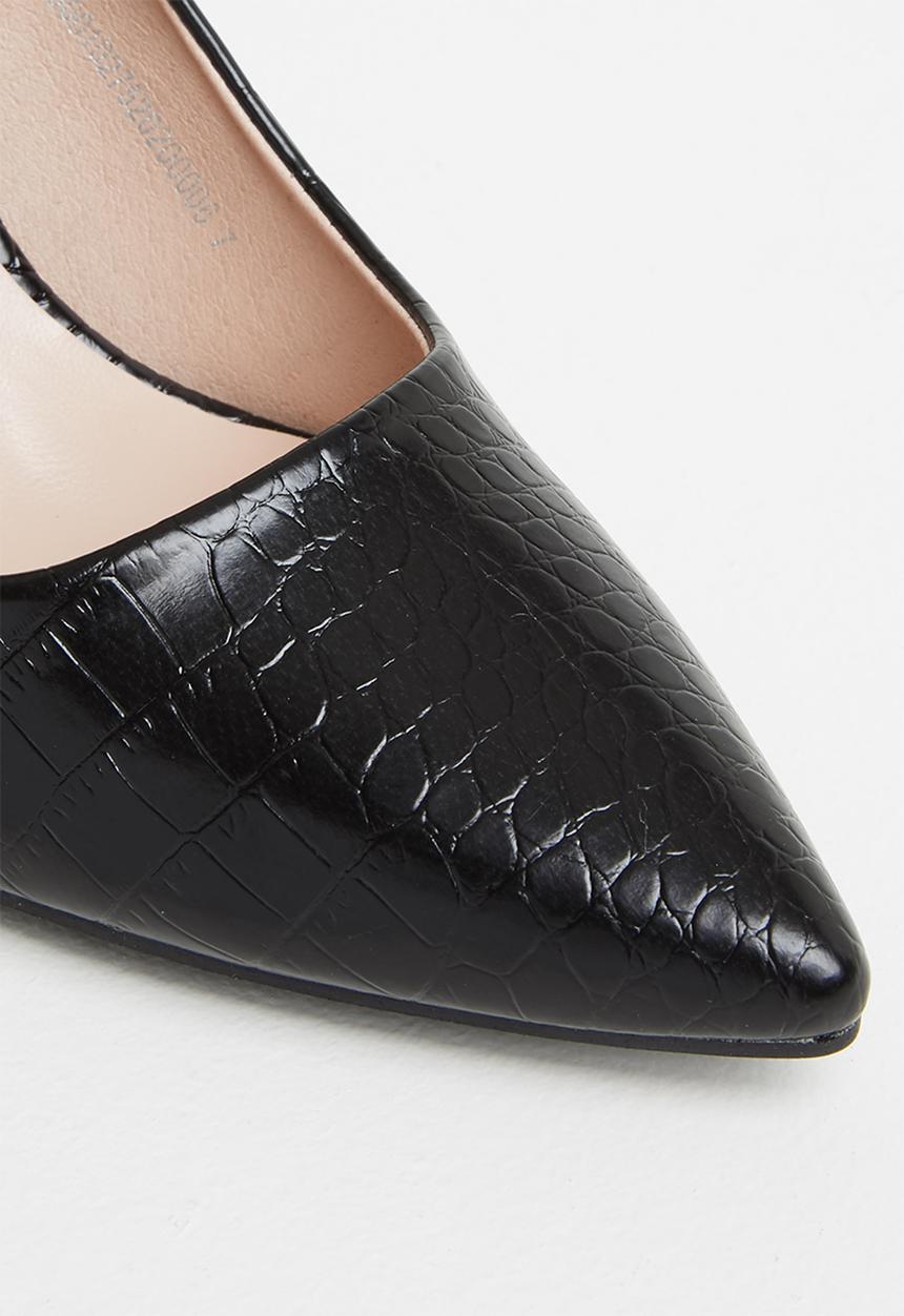 POLO - Pointed toe embossed croc pump - black