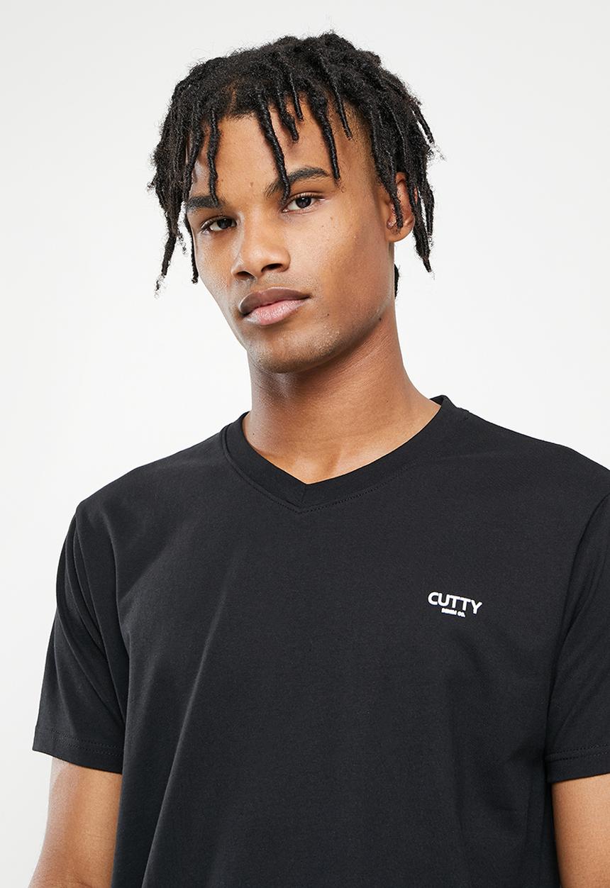 Cutty - Mens regular fit basic vneck t-shirt - black
