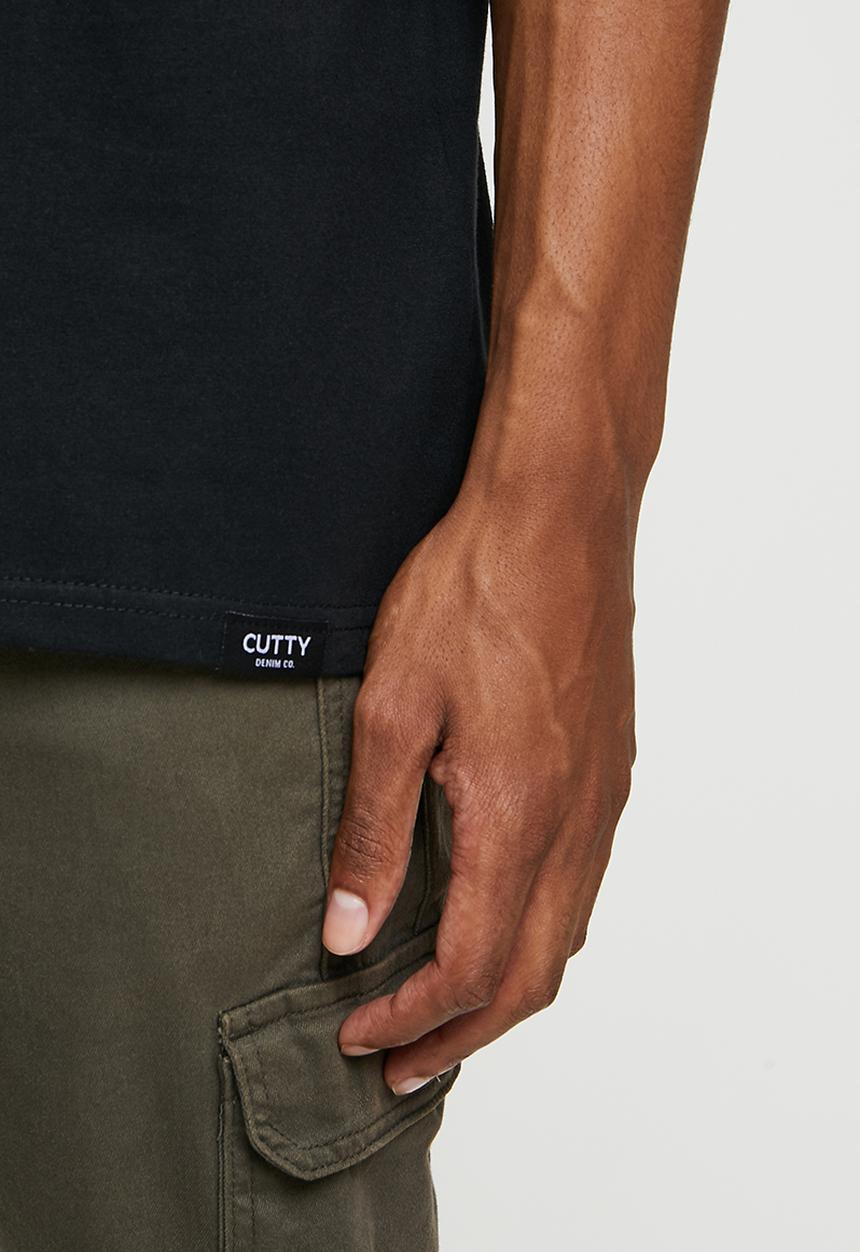 Cutty - Mens regular fit basic vneck t-shirt - black