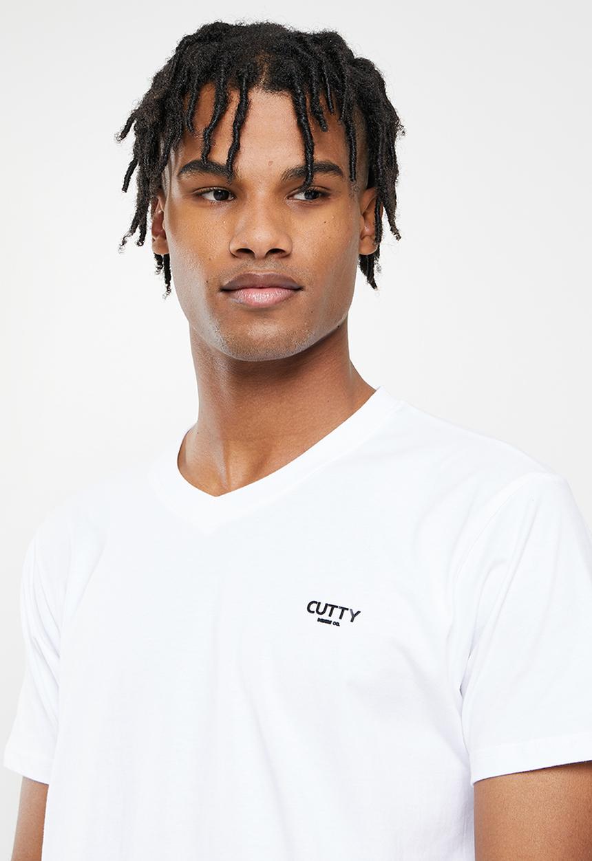 Cutty - Mens regular fit basic vneck t-shirt - white