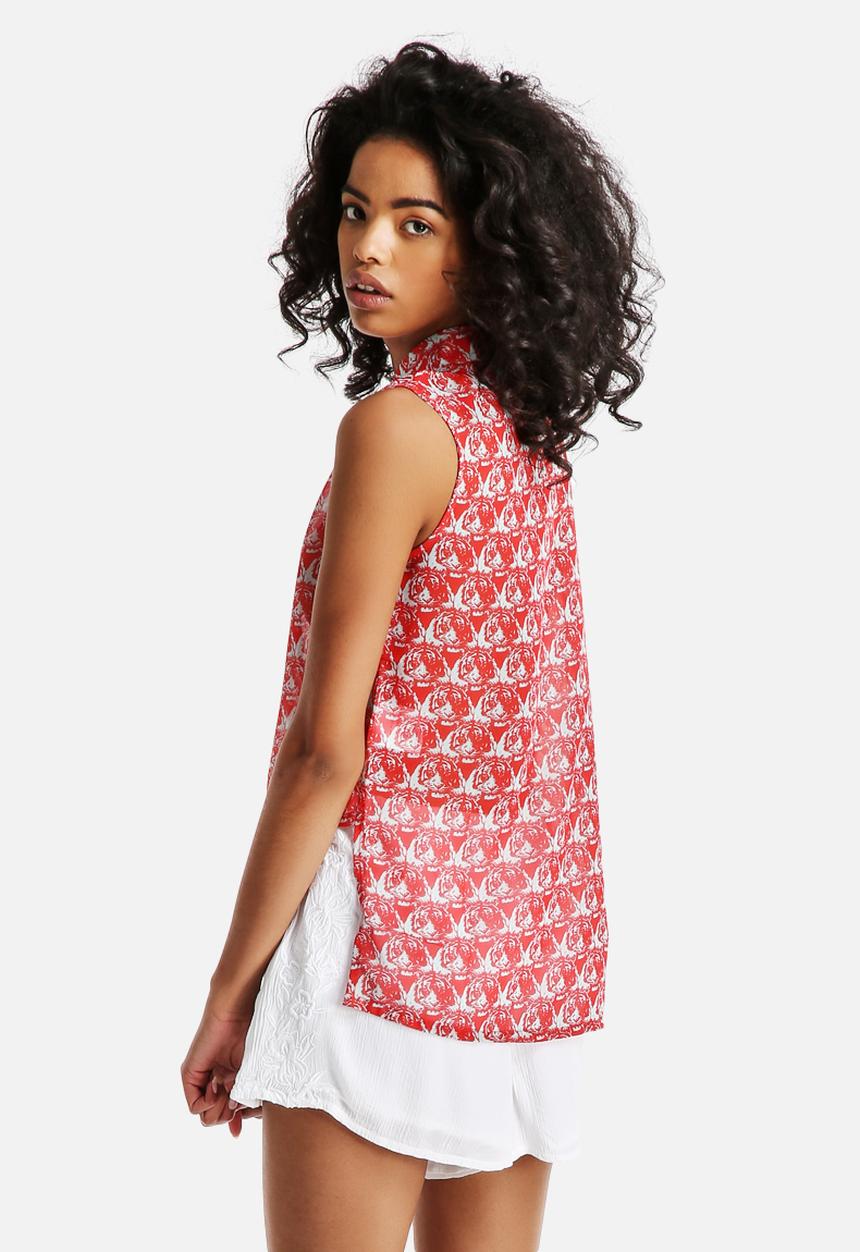 Neon Rose - Tiger Print Shirt With Back Drop Hem