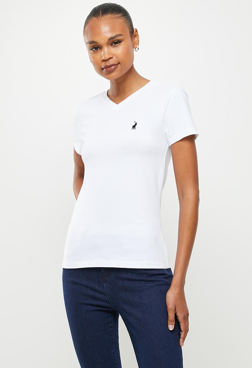 POLO - Wmn kelly short sleeve v-neck stretch t-shirt - white