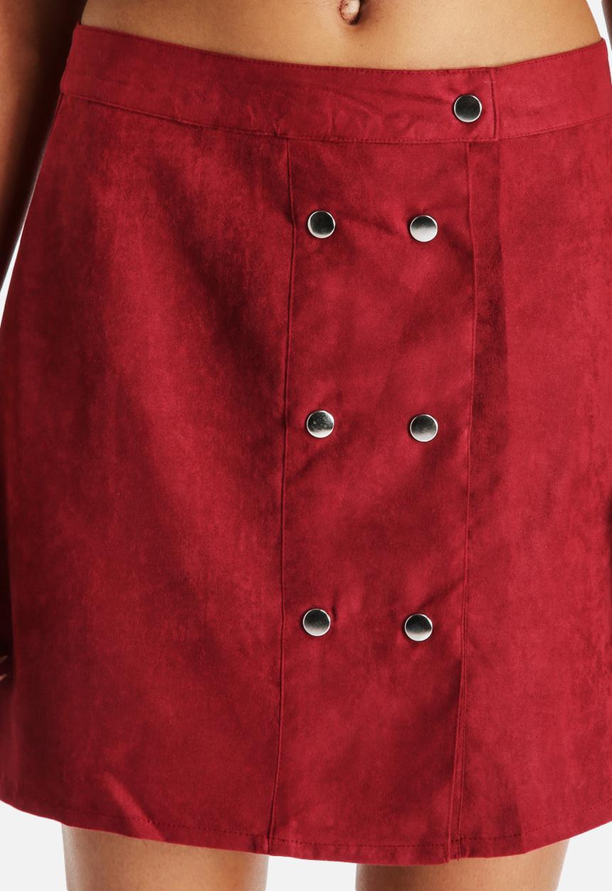 Neon Rose - Sangria Suede 70'S Button Front Skirt
