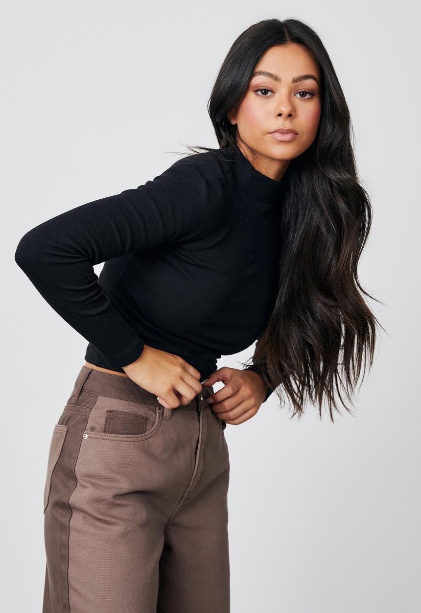 Factorie - Mock neck long sleeve - black