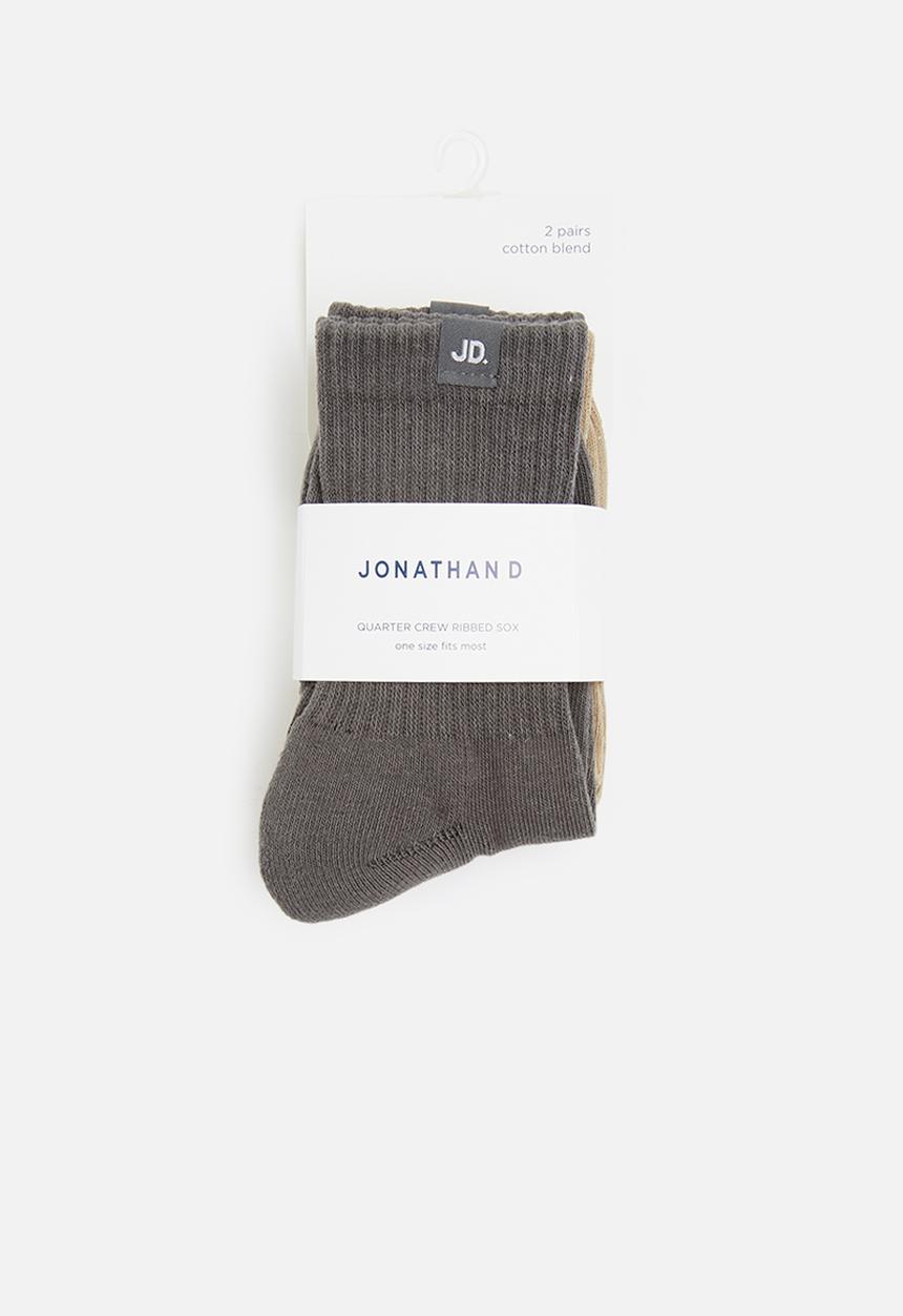 Jonathan D - Men 2 pack branded quarter crew sox - charcoal & stone