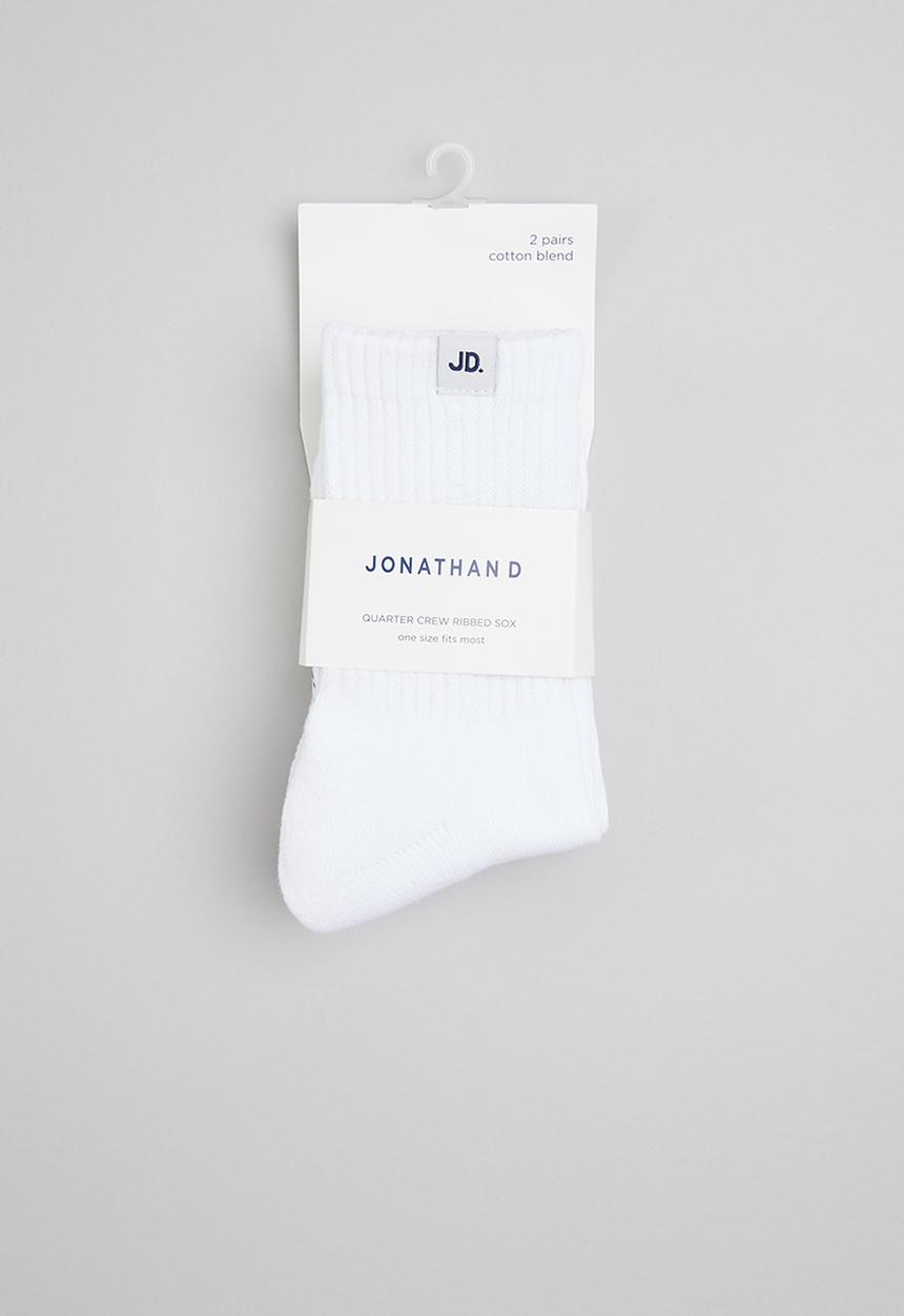 Jonathan D - Men 2 pack  branded quarter crew sox - white