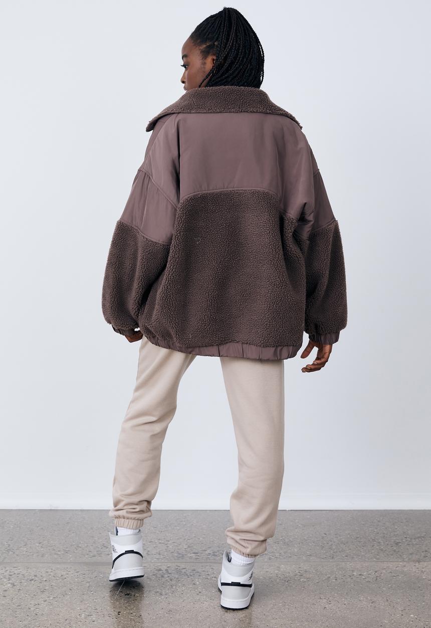 Factorie - Panelled teddy jacket - burnt iron