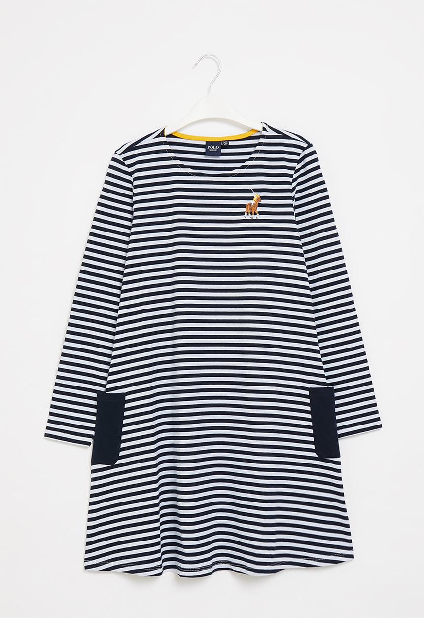 POLO - Girls striped long sleeve dress - navy