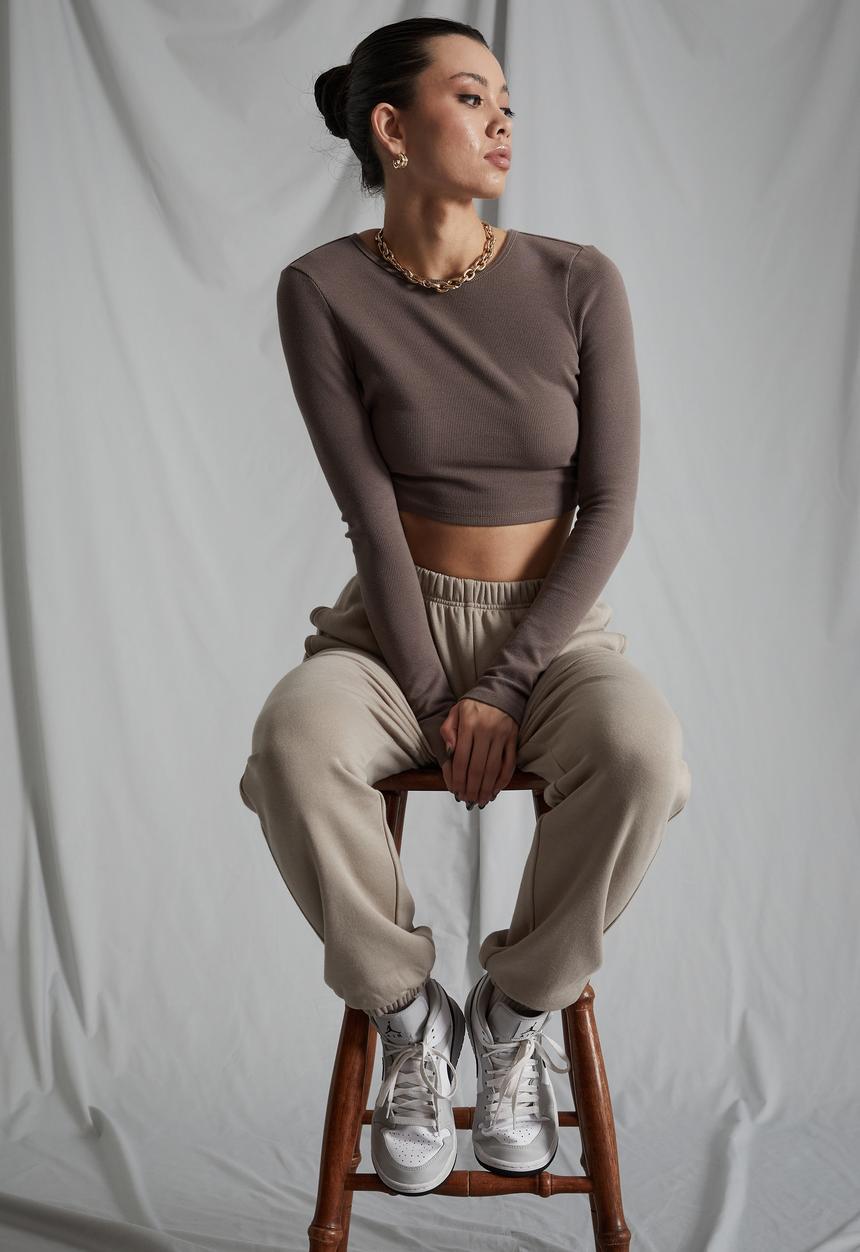 Factorie - Super slouchy trackpant - brown mushroom