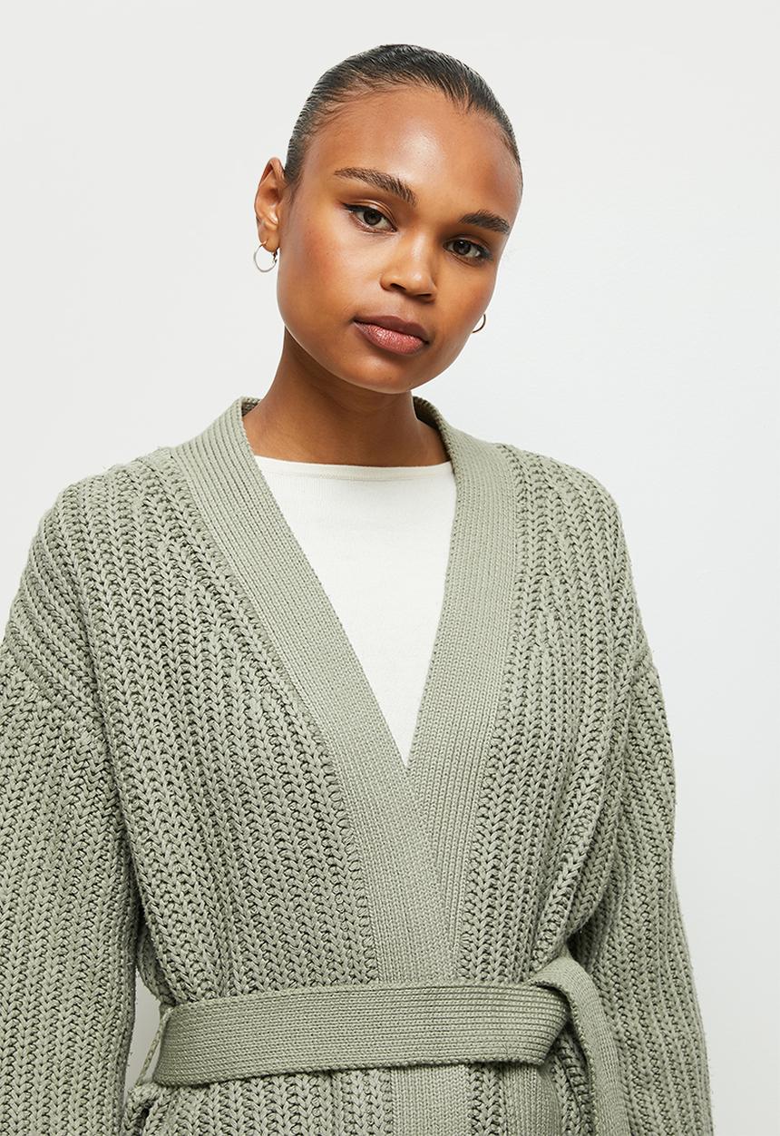 edit - Chunky knit belted cardigan - dusty sage