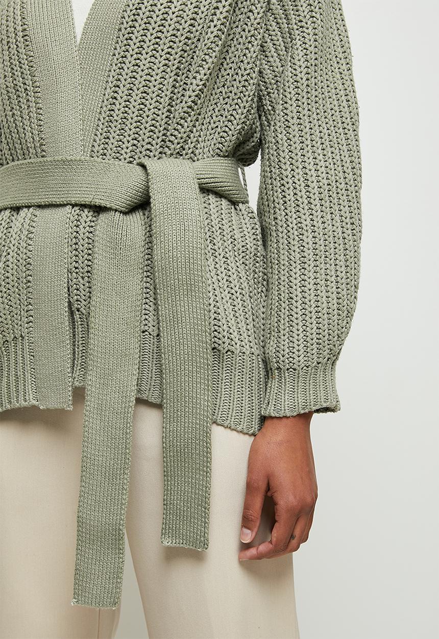 edit - Chunky knit belted cardigan - dusty sage
