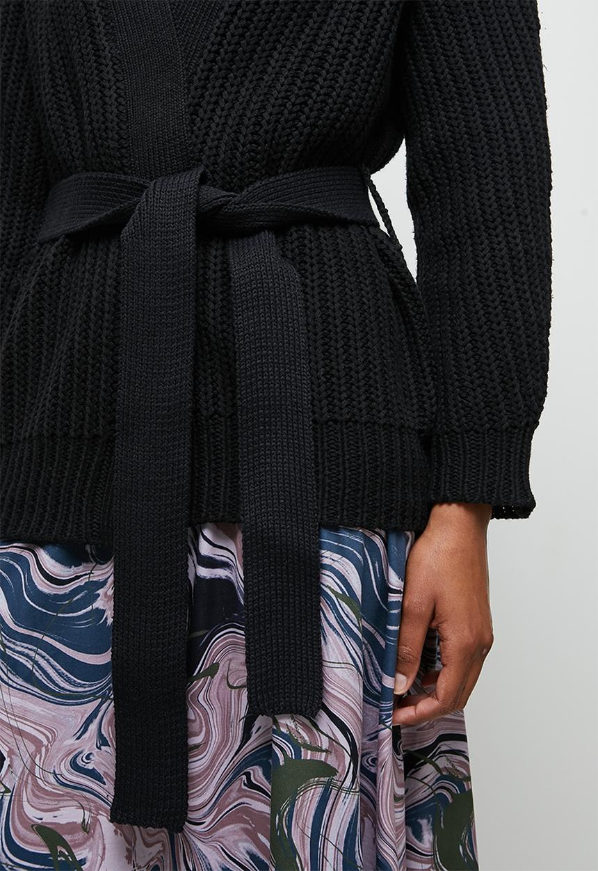 edit - Chunky knit belted cardigan - black
