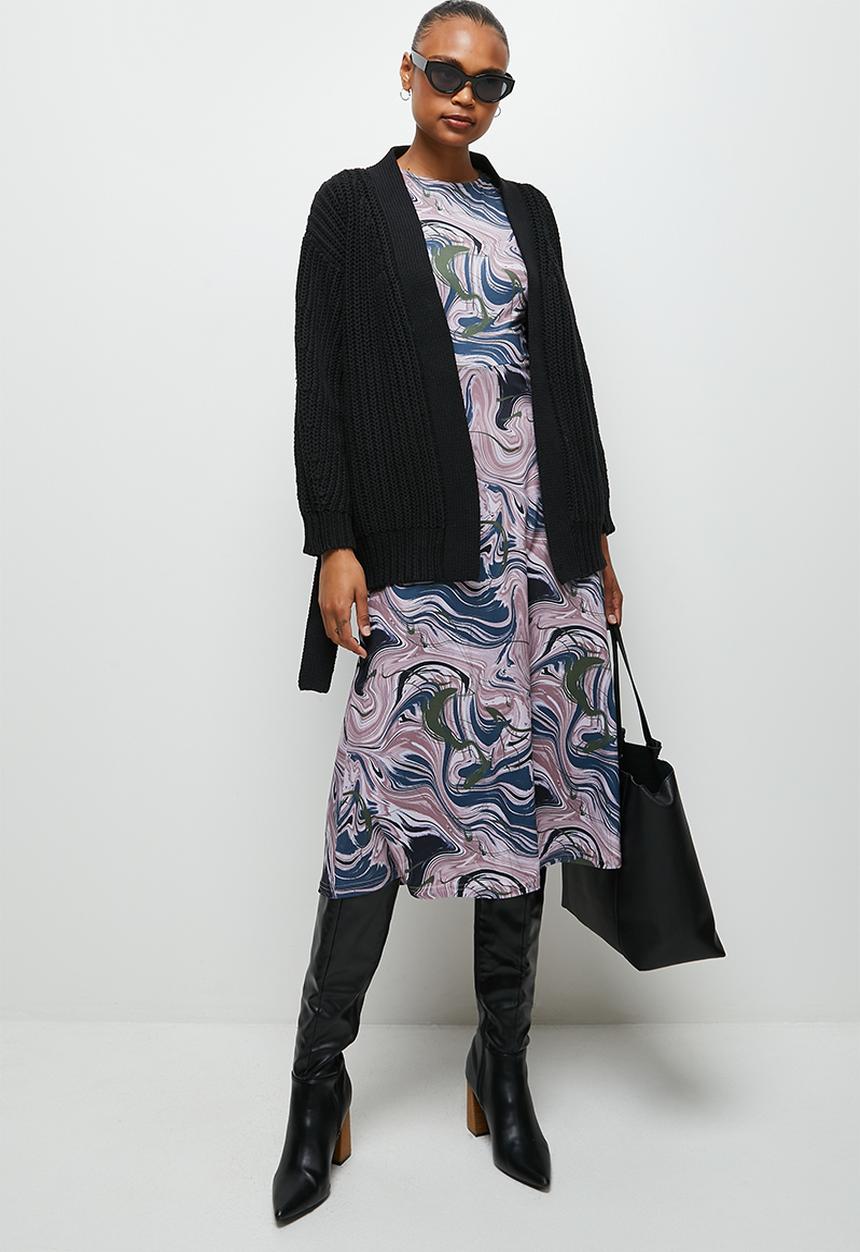 edit - Chunky knit belted cardigan - black