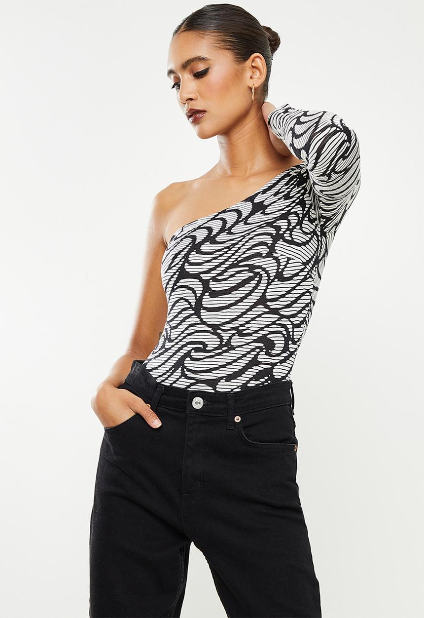 SISSY BOY - Asymmetric bodysuit - black & off white
