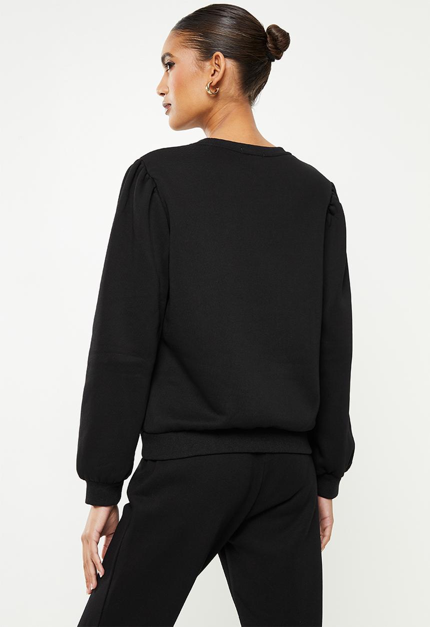 SISSY BOY - Crew neck long sleeve sweater with mixed prints and bling logo - black