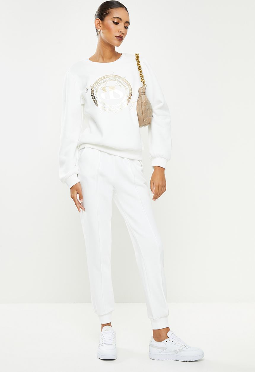SISSY BOY - Crew neck long sleeve sweater with mixed prints and bling logo - white