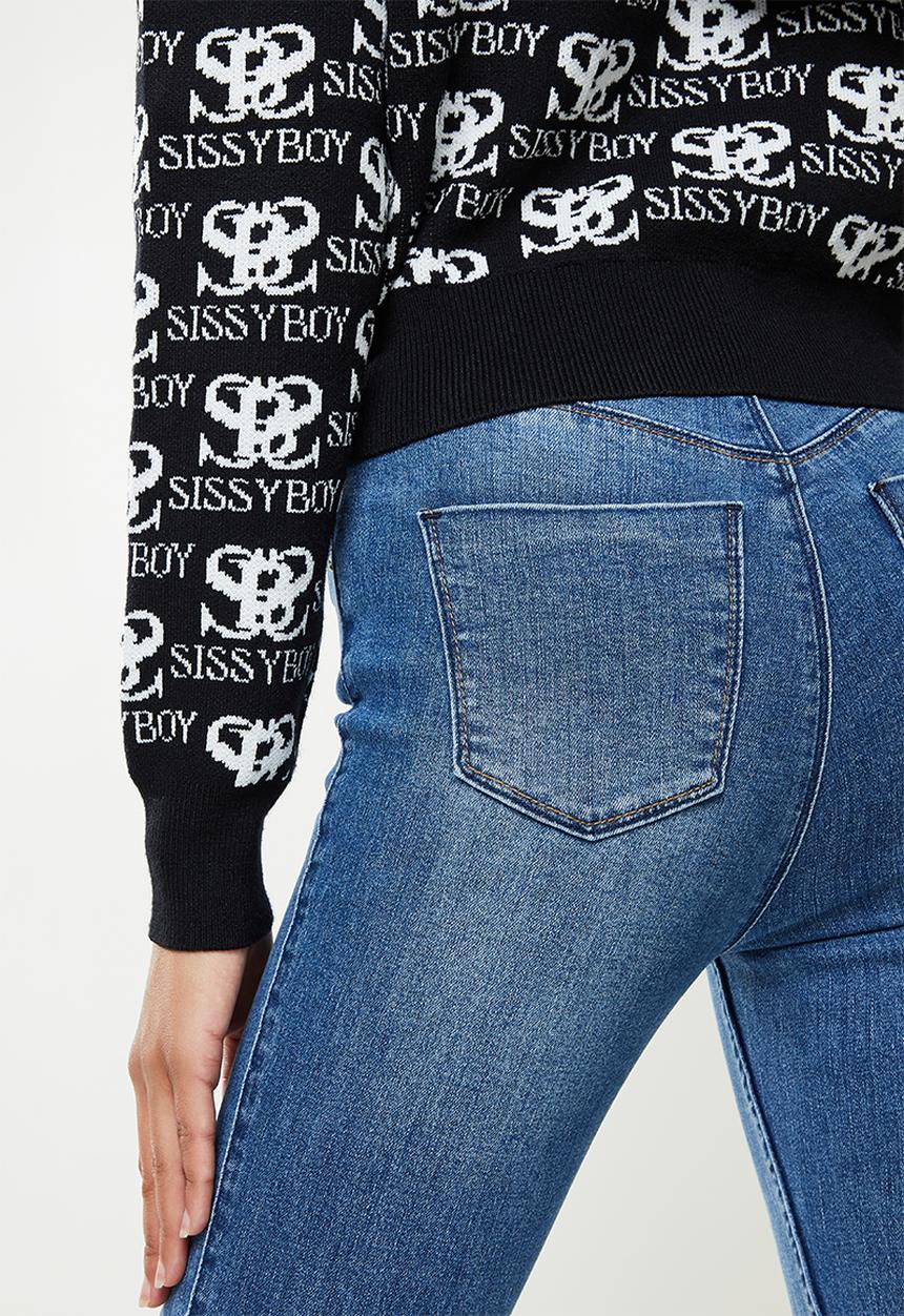 SISSY BOY - Hooded knit track top with all over branding - black & off white