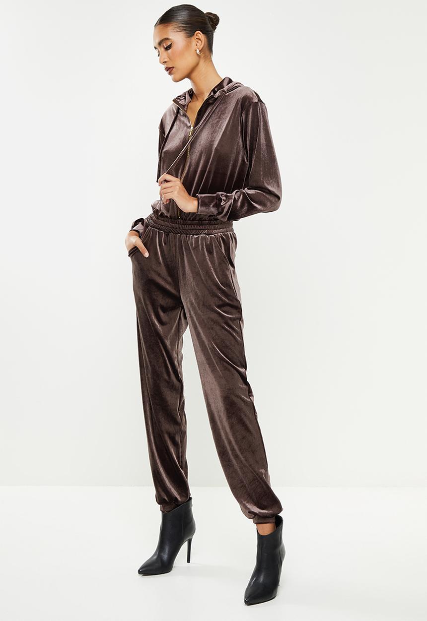 SISSY BOY - Velvet jumpsuit with embroidery - chocolate