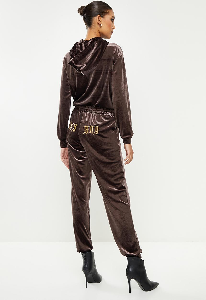 SISSY BOY - Velvet jumpsuit with embroidery - chocolate