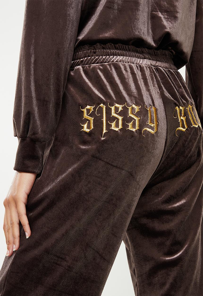 SISSY BOY - Velvet jumpsuit with embroidery - chocolate