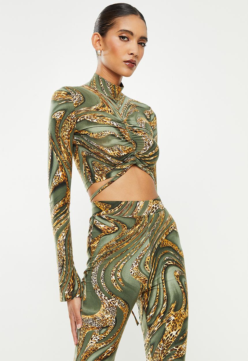 SISSY BOY - Long sleeve crop top with front ruche - fatique