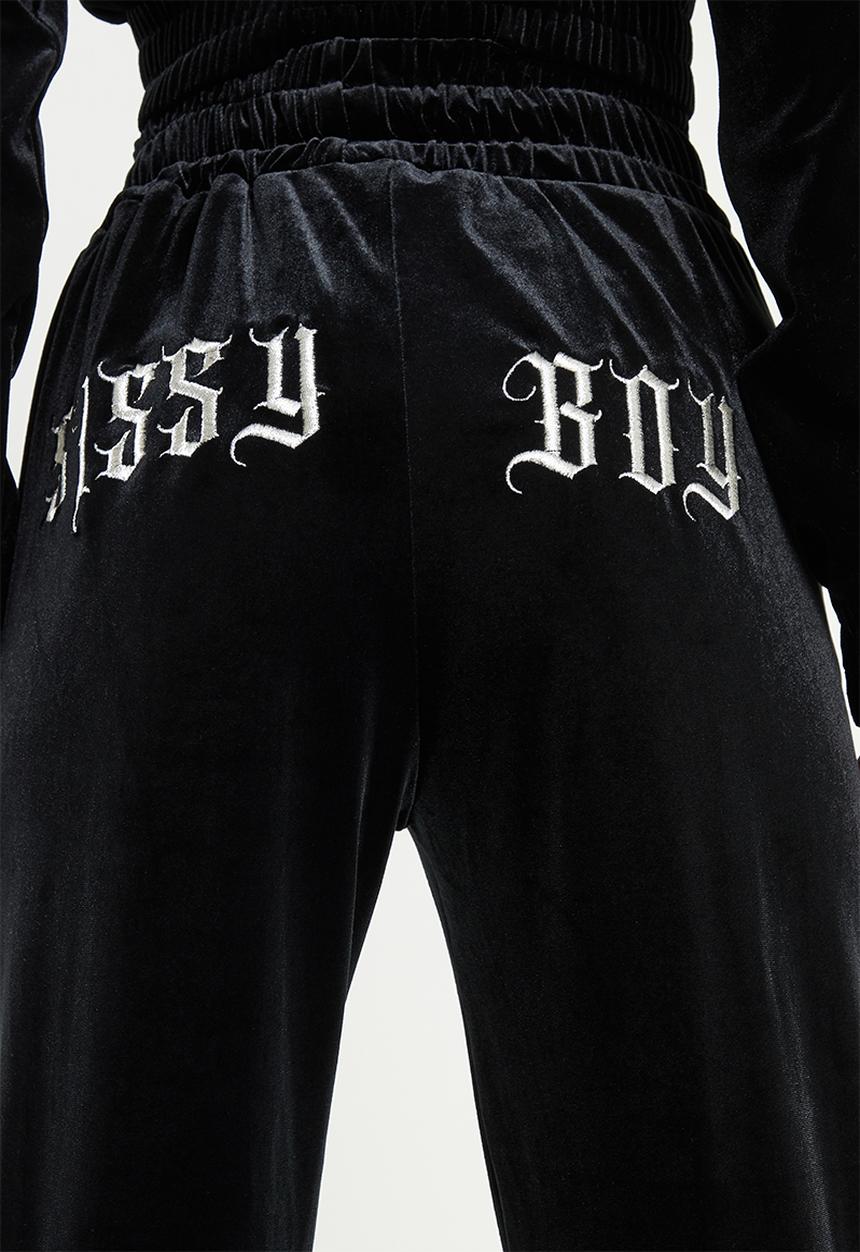 SISSY BOY - Velvet tracksuit pant embroidery - jet black