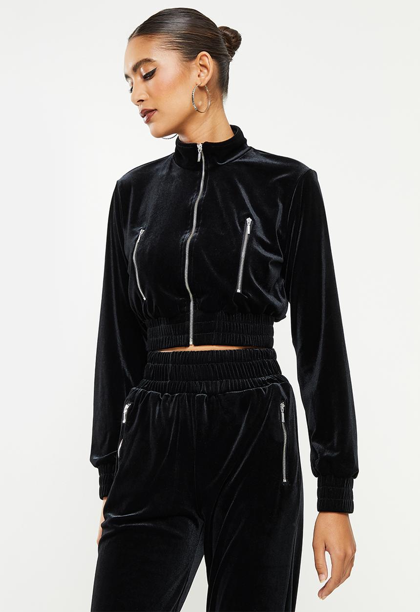SISSY BOY - Velvet tracksuit top with with embroidery - jet black