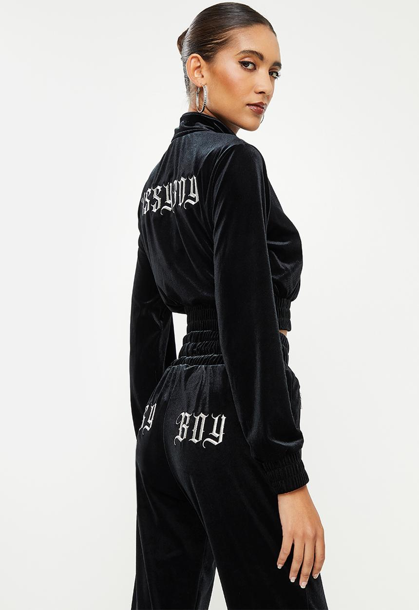 SISSY BOY - Velvet tracksuit top with with embroidery - jet black