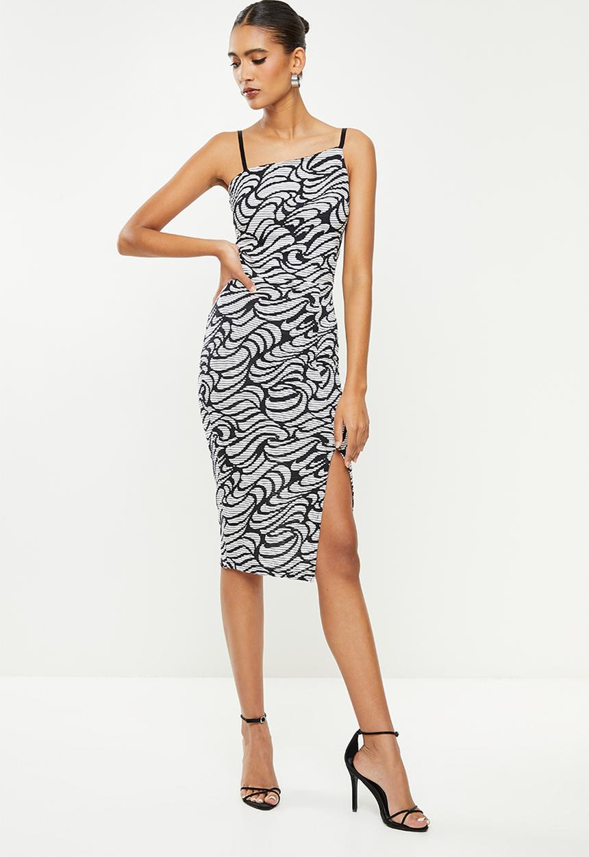 SISSY BOY - Printed midi asymmetric dress - black & off white