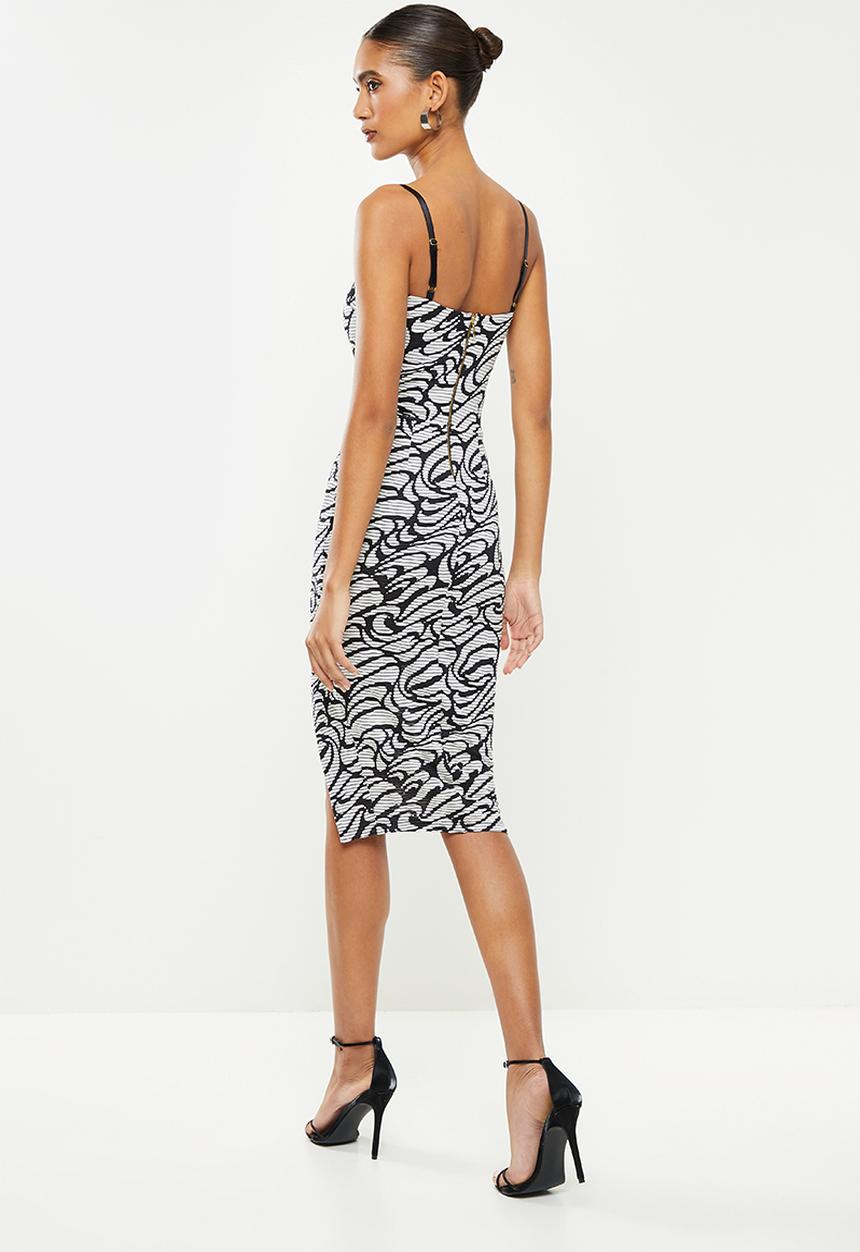 SISSY BOY - Printed midi asymmetric dress - black & off white