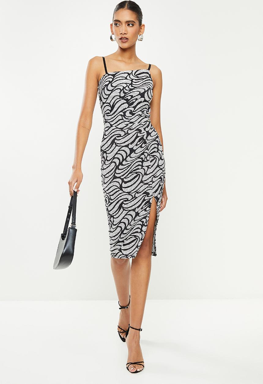 SISSY BOY - Printed midi asymmetric dress - black & off white