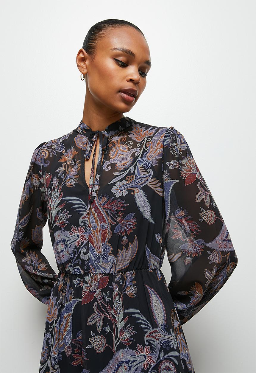edit - Sheer boho tier maxi dress - navy muted paisley