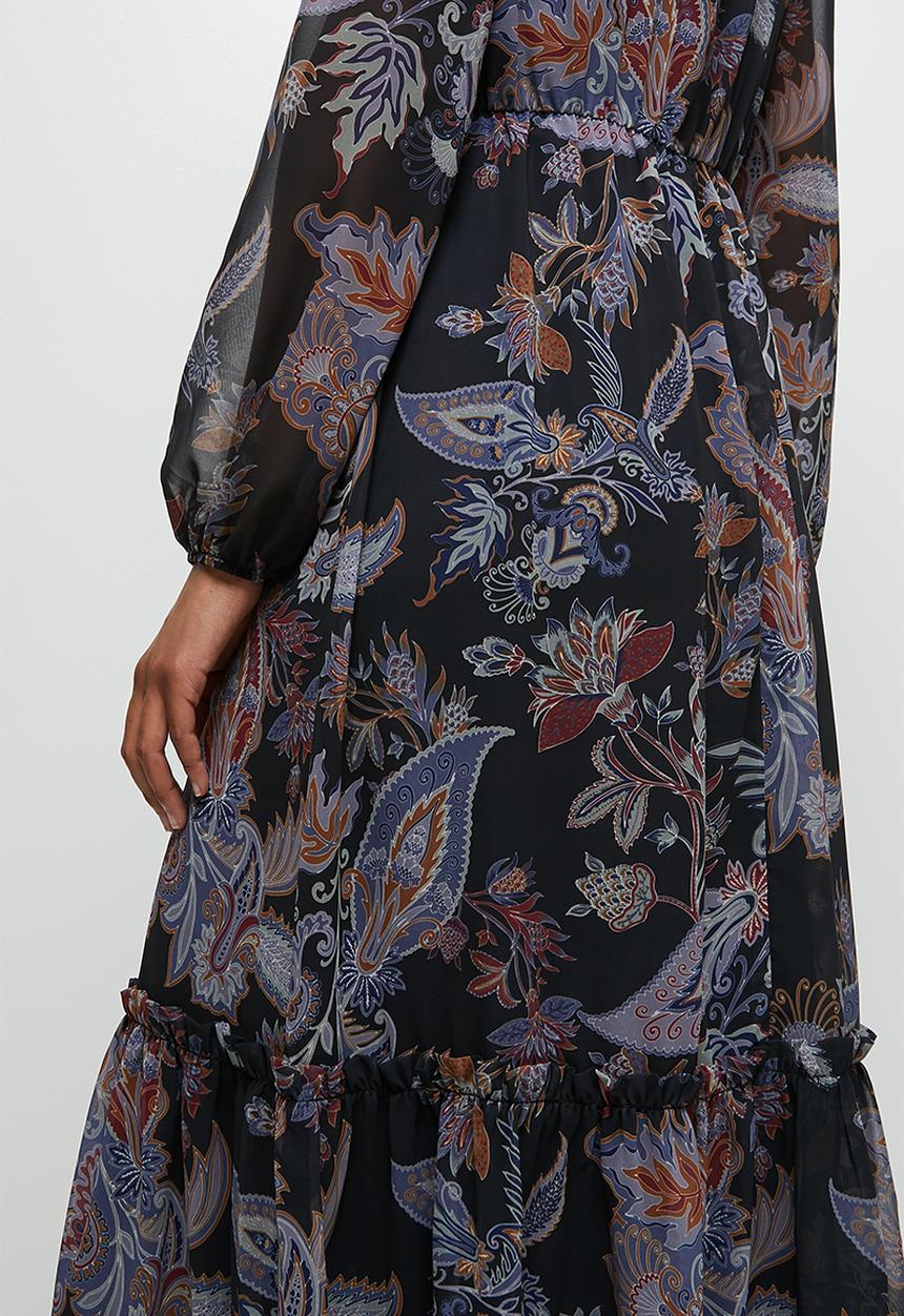 edit - Sheer boho tier maxi dress - navy muted paisley