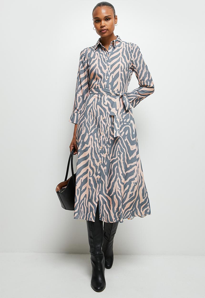 edit - A-line belted shirt dress - minimal animal