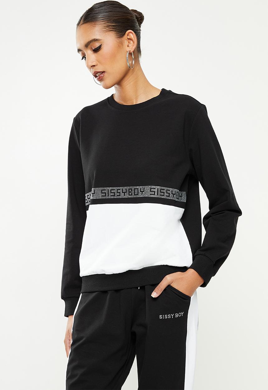SISSY BOY - Crew neck tracktop with bling logo - black & white 